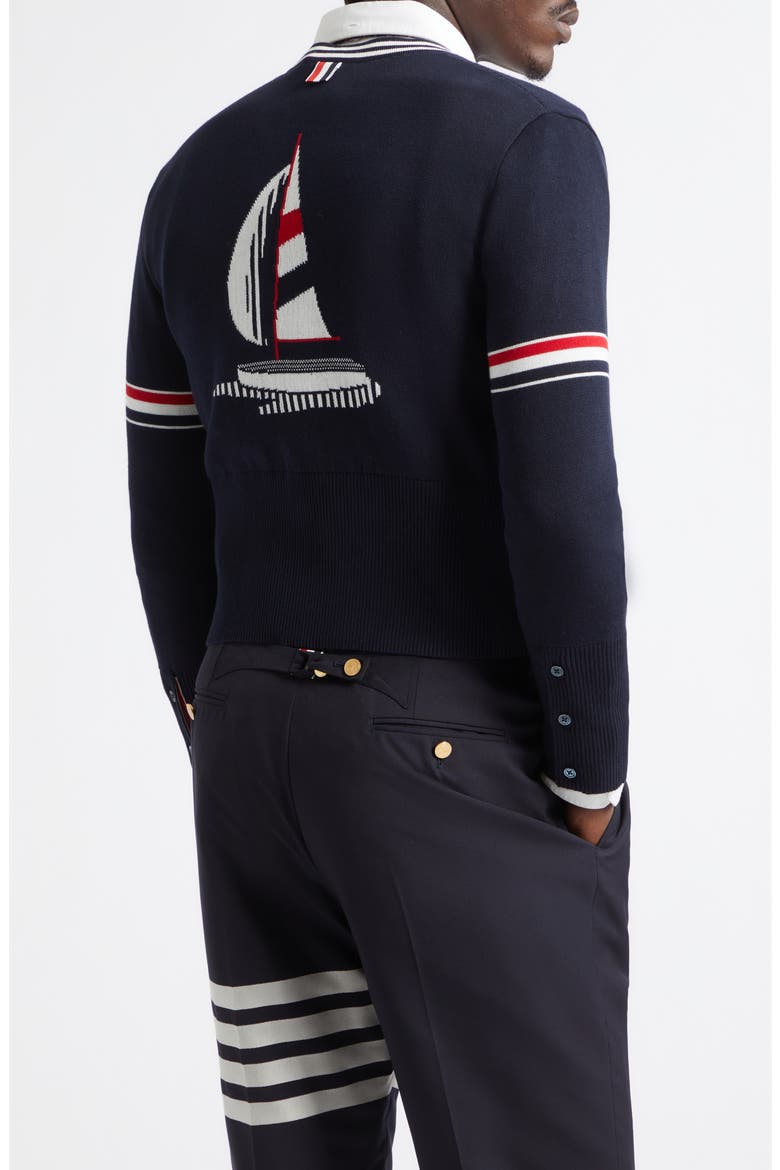 Sailboat Jacquard Cotton Cardigan, Alternate, color, NAVY
