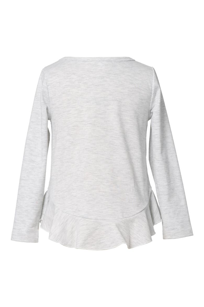 Kids' Lucky Me Embellished Graphic Peplum Top, Alternate, color, HEATHER GREY