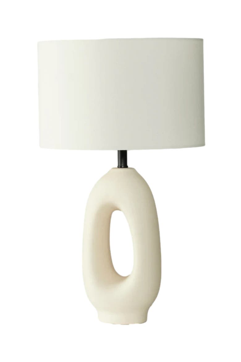 Artemis 22.5" USB-C Charging Cream Ceramic LED Table Lamp, Coastal Charm with Cotton Shade, Main, color, Beige/Cream