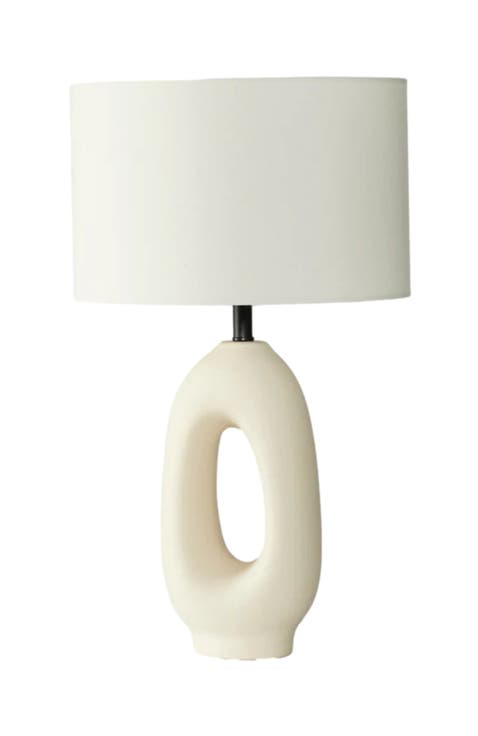 Artemis 22.5" USB-C Charging Cream Ceramic LED Table Lamp, Coastal Charm with Cotton Shade