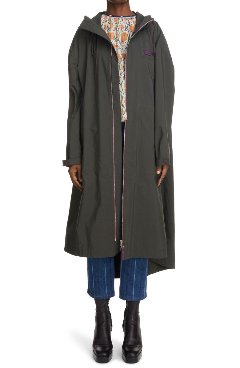Chloé Hooded Three-Quarter Raincoat, Alternate, color, 