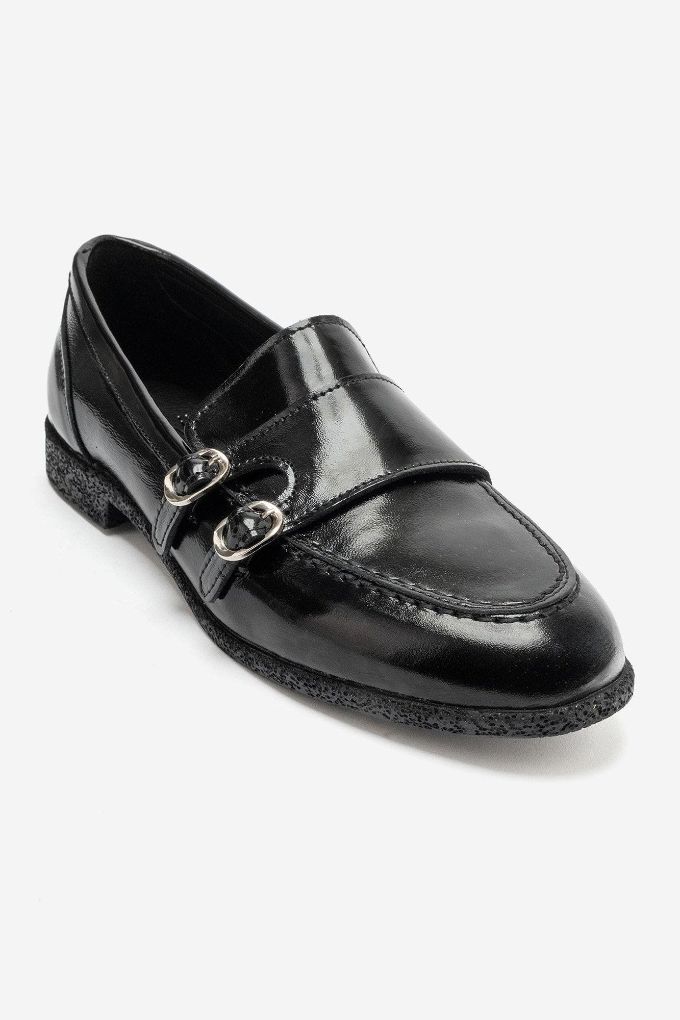 Daly Leather Buckle Loafer, Main, color, Black Patent