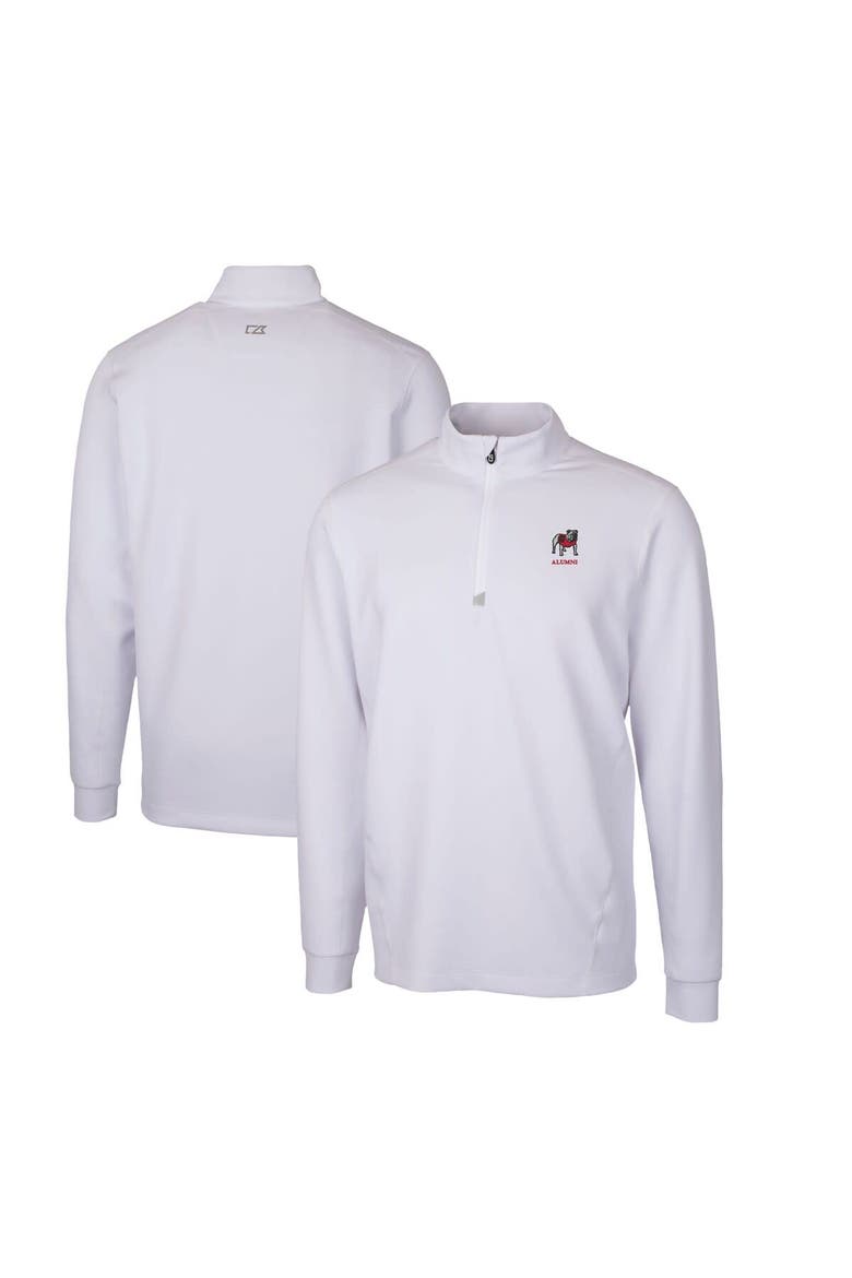 Men's Cutter & Buck White Georgia Bulldogs Alumni Logo Traverse DryTec Stretch Quarter-Zip Pullover Top, Alternate, color, White