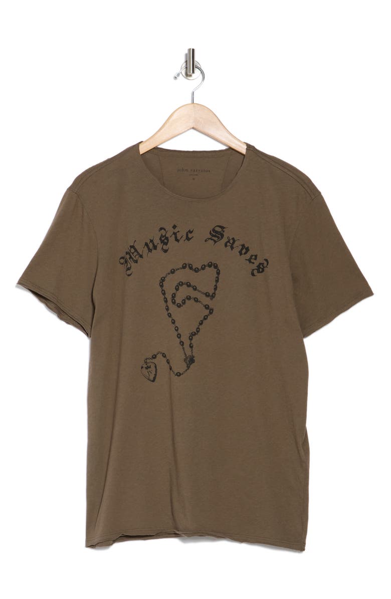 John Varvatos Music Saves Raw Edge Cotton Graphic T-Shirt, Alternate, color, Teakwood