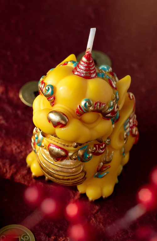 Southlake Gifts Chinese Fortune Pixiu Candle In Yellow/red/teal