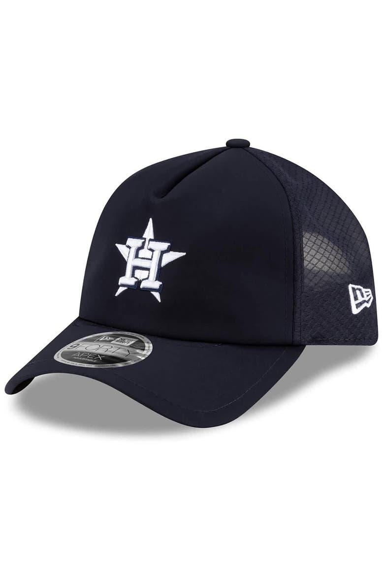 Men's New Era Navy Houston Astros 2026 Batting Practice Apex 9FORTY Adjustable Trucker Hat, Main, color, Navy