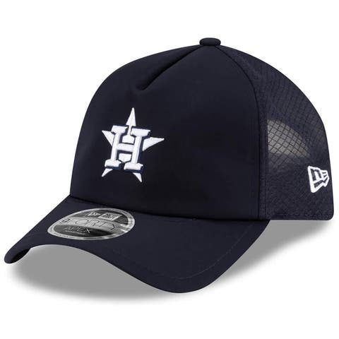 Men's New Era Navy Houston Astros 2026 Batting Practice Apex 9FORTY Adjustable Trucker Hat