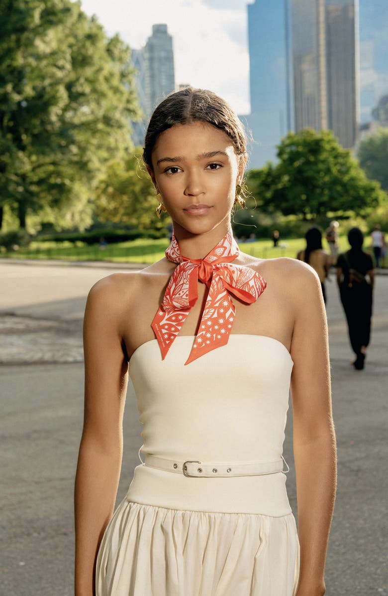 Jessie Zhao New York Silk Skinny Scarf Scarlet Tree of Life, Alternate, color, Red