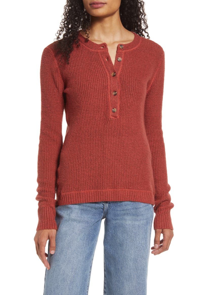 Cozy Waffle Sweater Henley, Main, color, RUST SPICE