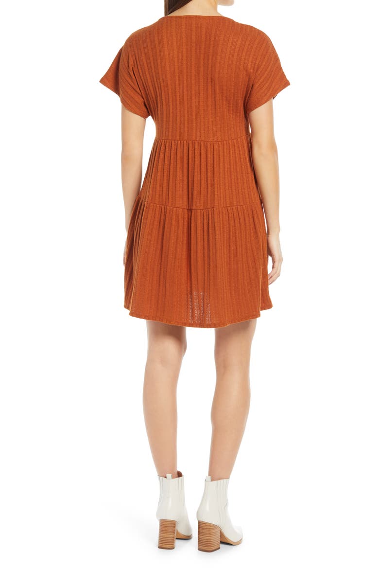 Rib Babydoll Dress, Alternate, color, RUST