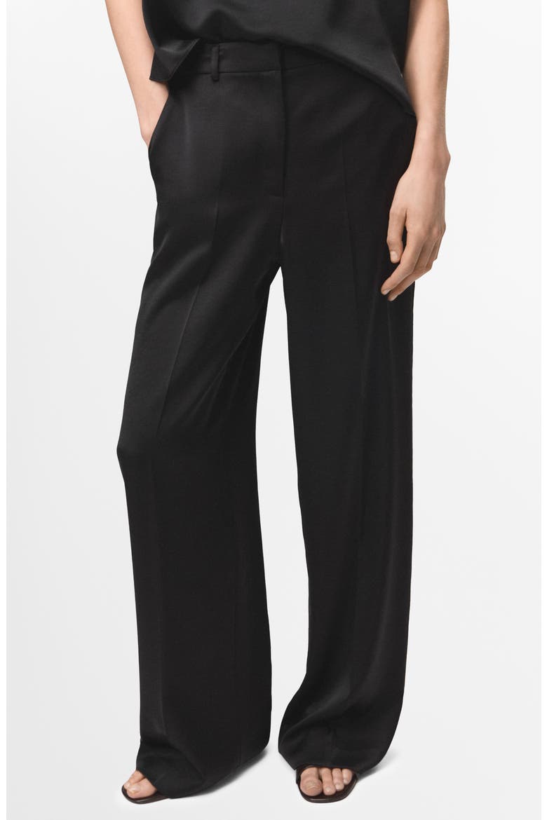 Straight Leg Satin Pants, Main, color, BLACK