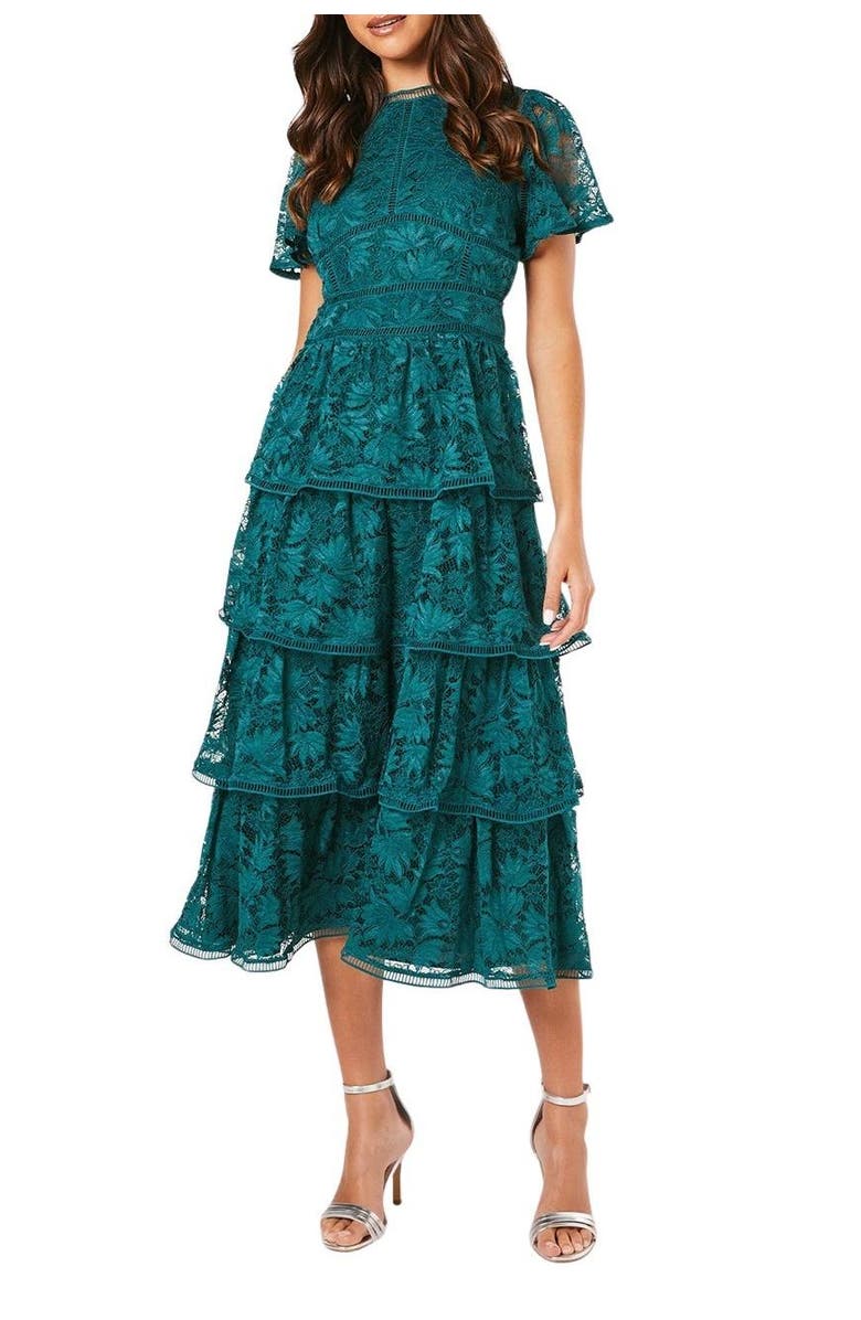 Coast Petite Tiered Lace Dress, Alternate, color, Dark Green