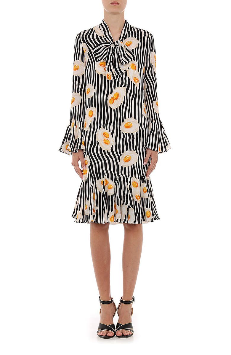 Moschino Egg Print Long Sleeve Silk Crêpe de Chine Dress, Main, color,