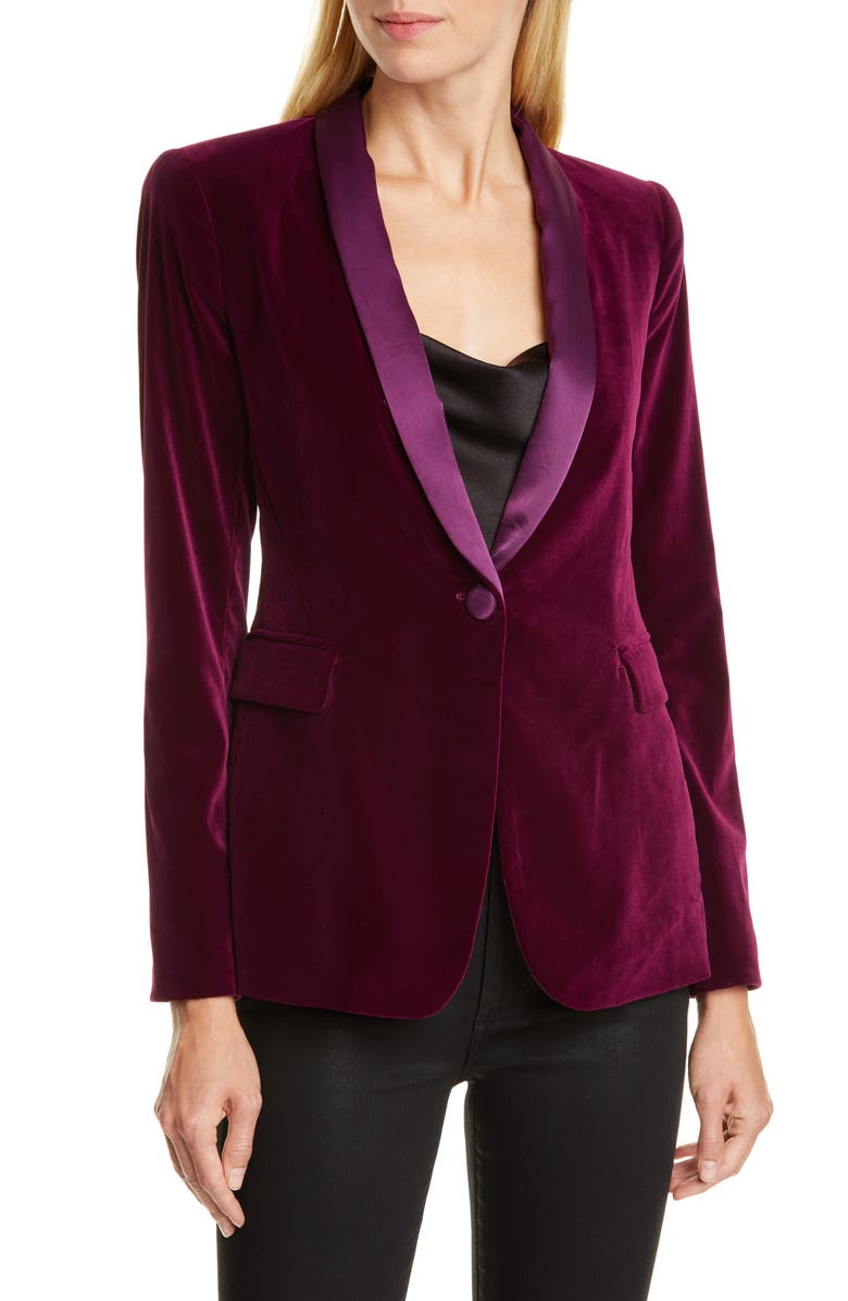 Alice + Olivia Macey Velvet Shawl Collar Jacket, Main, color, 