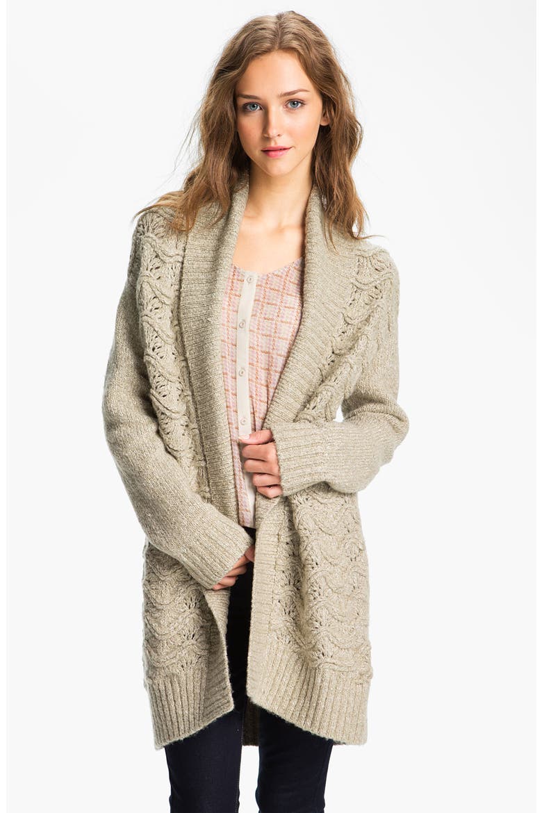 Hinge® Scallop Knit Oversized Cardigan, Main, color, STONE COBBLER
