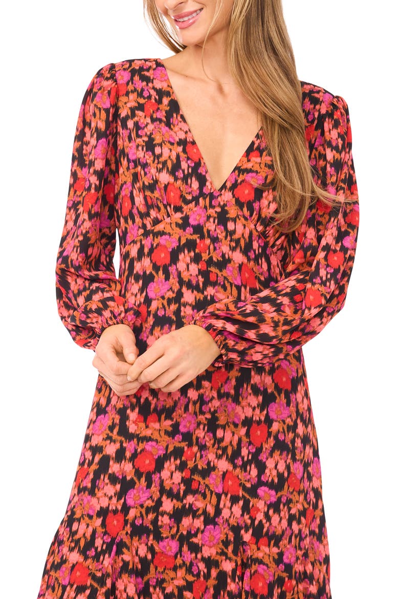 Floral Open Back Long Sleeve Maxi Dress, Alternate, color, RICH BLACK