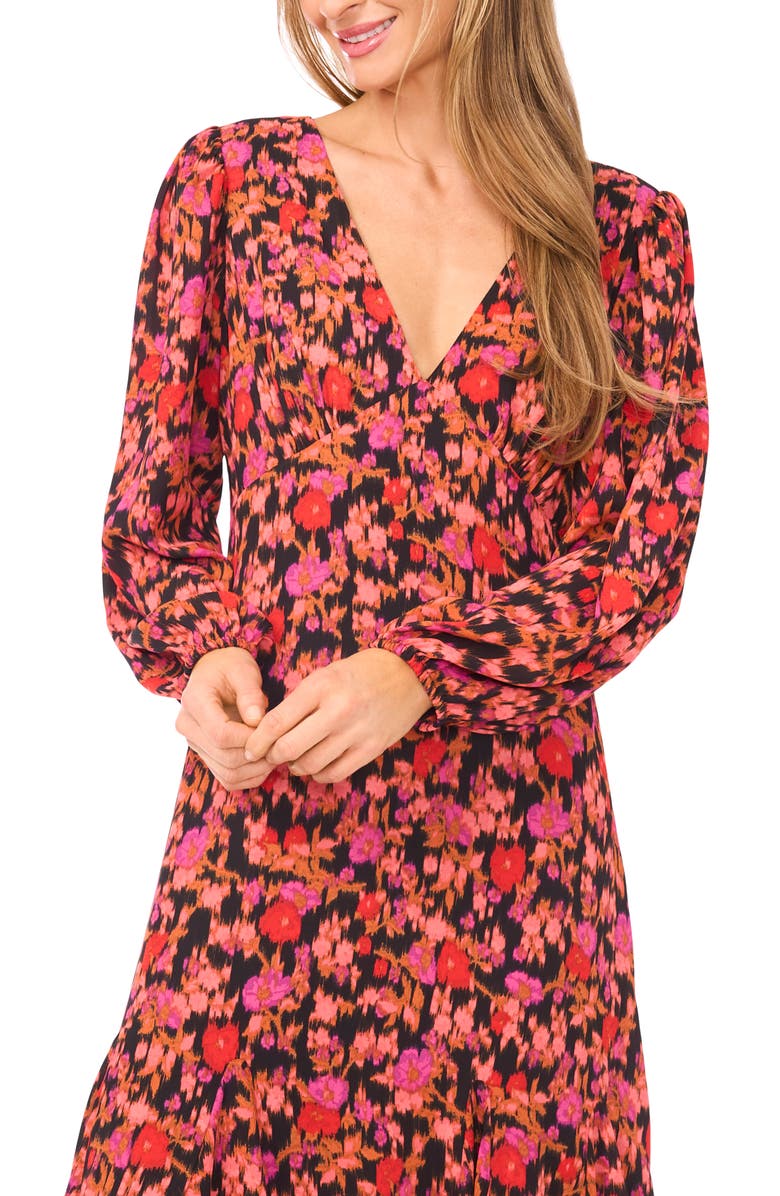 CeCe Floral Open Back Long Sleeve Maxi Dress, Alternate, color, Rich Black