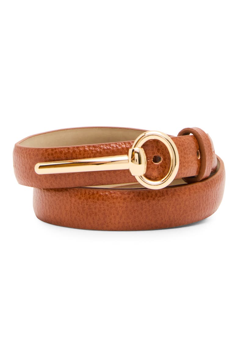 Skinny Horse-Bit Faux Leather Belt, Main, color, COGNAC