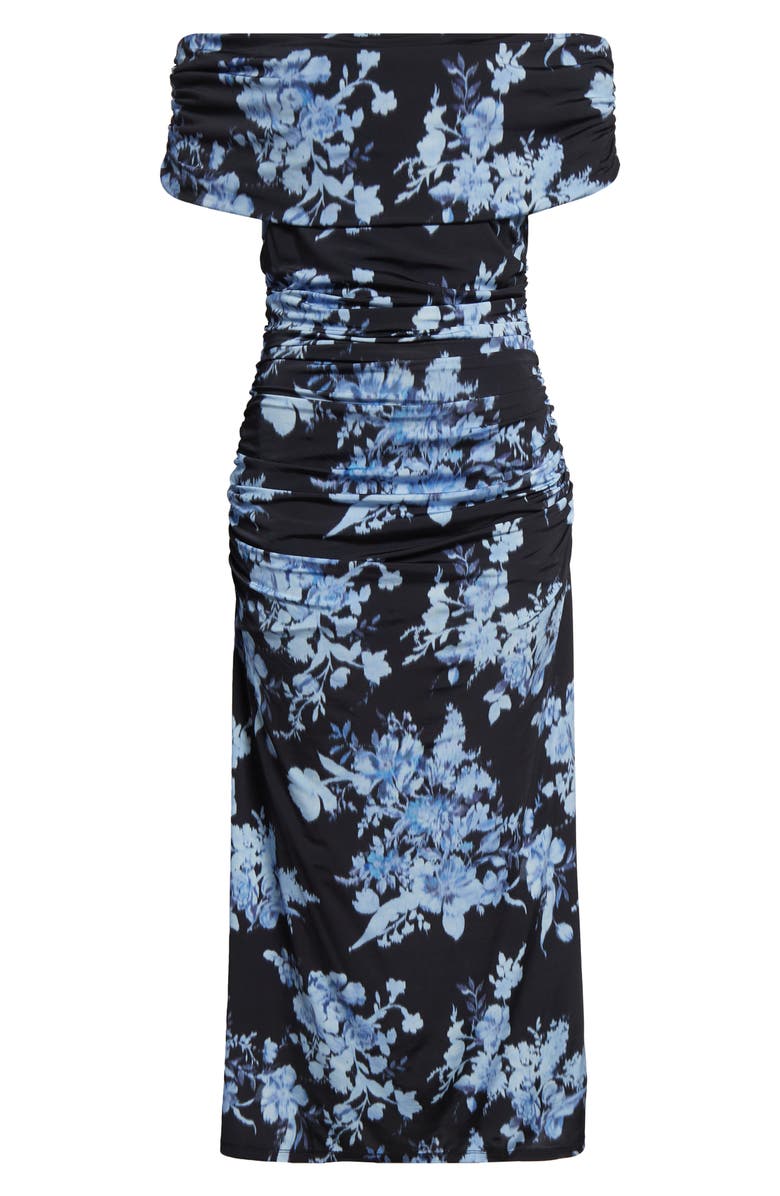 Carolina Herrera Floral Print Ruched Off the Shoulder Jersey Gown, Alternate, color, Midnight Multi