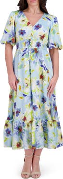 Kensie Puff Sleeve Midi Dress