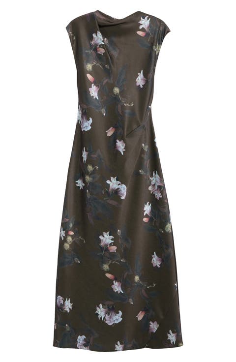 Lily Vine Draped Funnel Neck Midi Dress