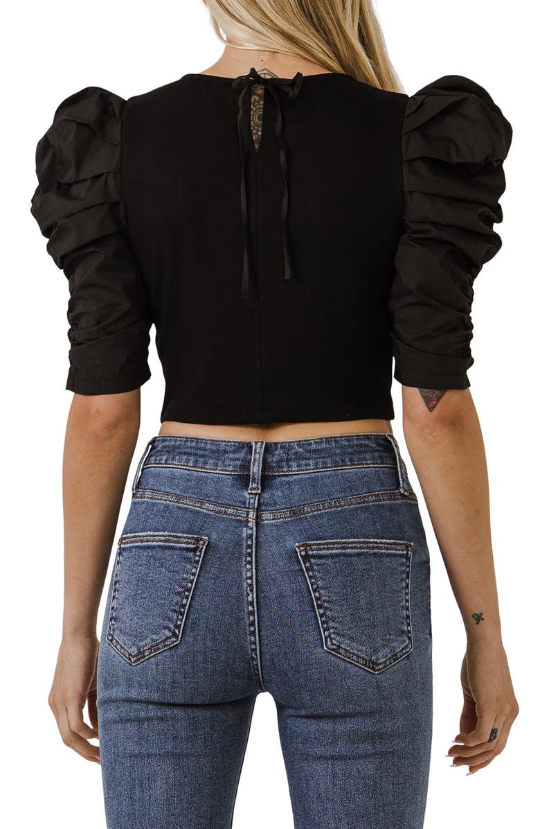 Endless Rose Mixed Media Puff Sleeve Crop Top, Alternate, color, 
