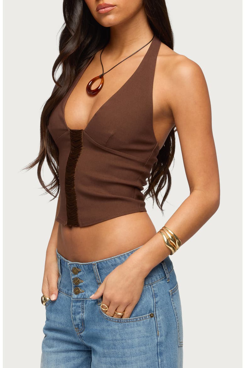 Alira Crop Halter Top, Alternate, color, BROWN