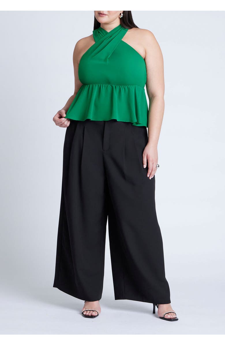 ELOQUII Halter Top With Peplum, Alternate, color, Vivid Green