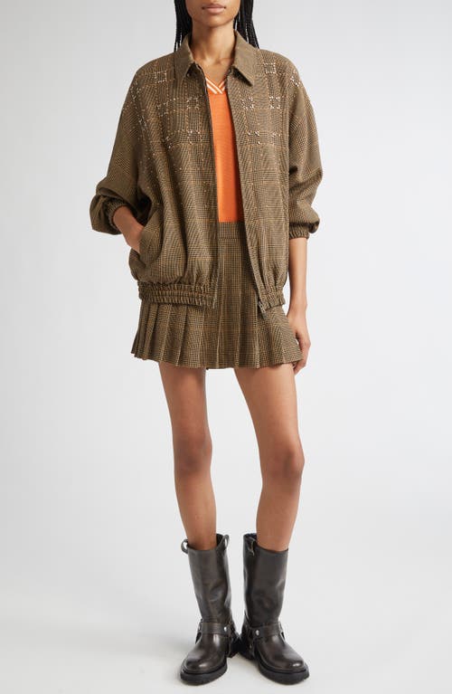 Golden Goose Journey Glen Plaid Crystal Embellished Wool Bomber In Brown