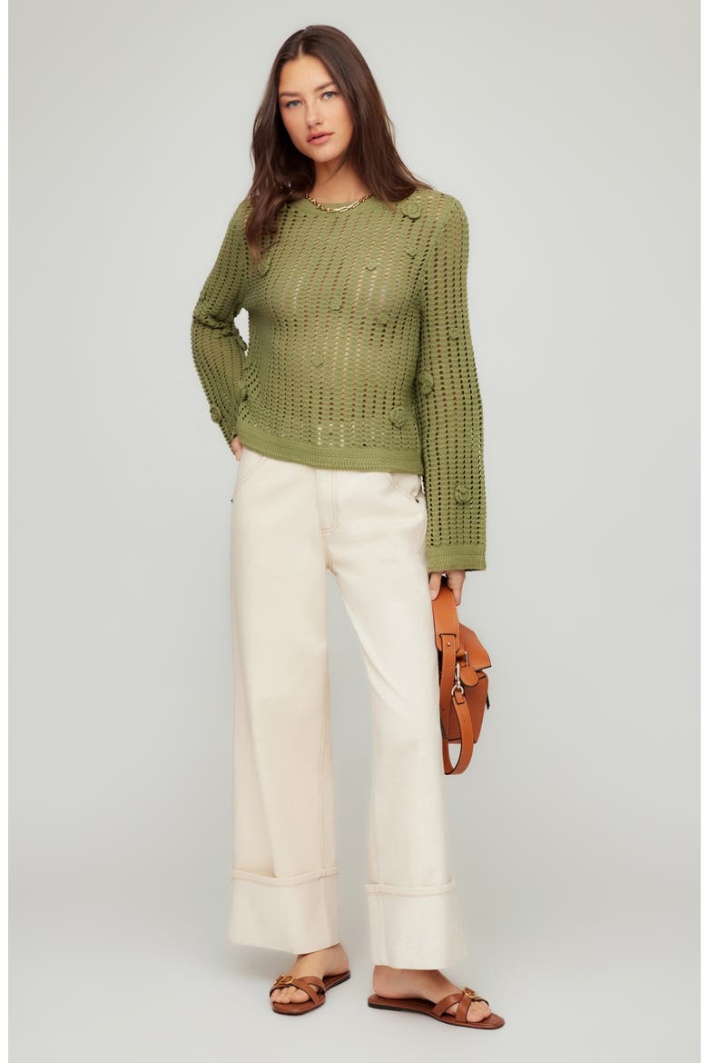 Liv Open Stitch Cotton Blend Sweater, Alternate, color, OLIVE