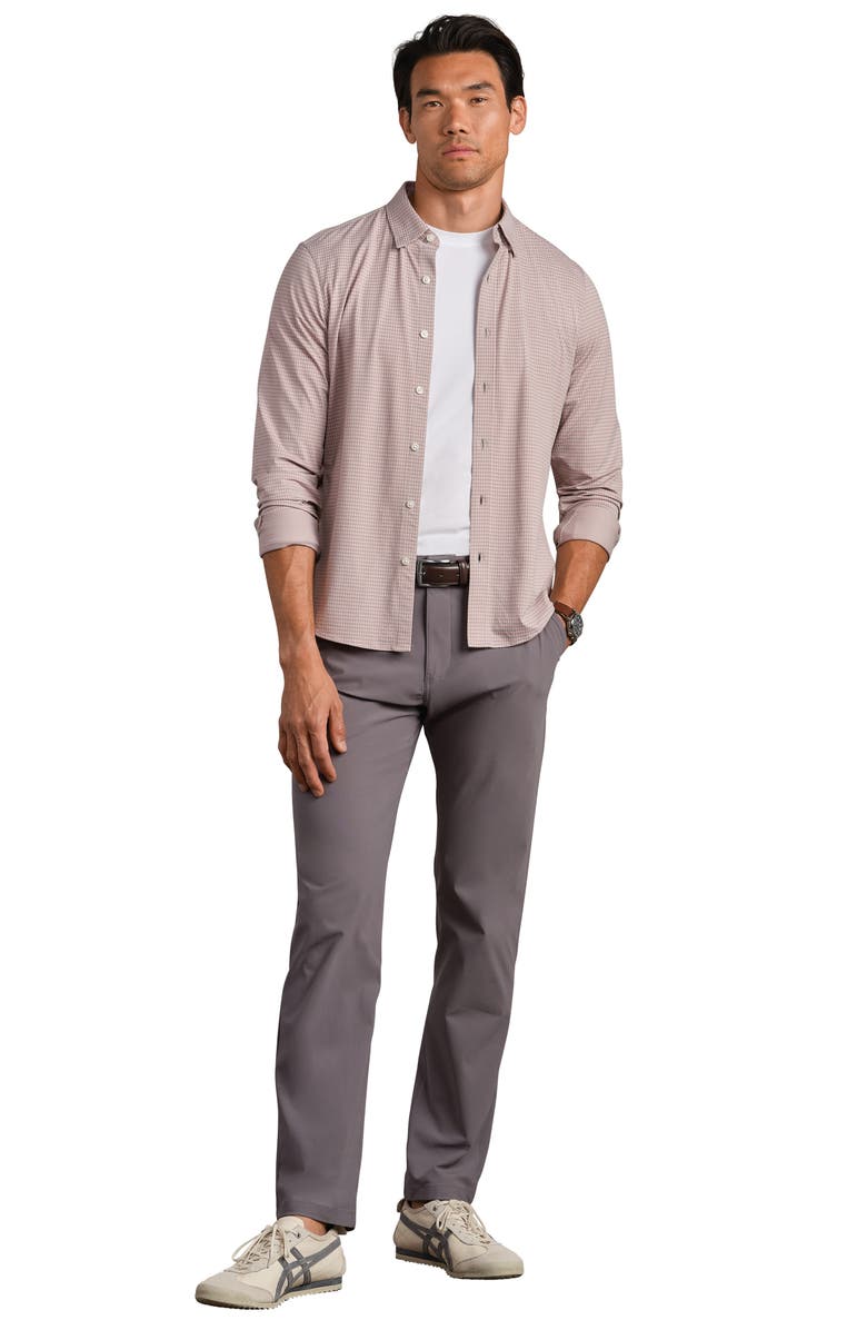 Rhone Commuter Slim Fit Gingham Check Performance Button-Up Shirt, Alternate, color, Pink/ Sleet Gray Gingham