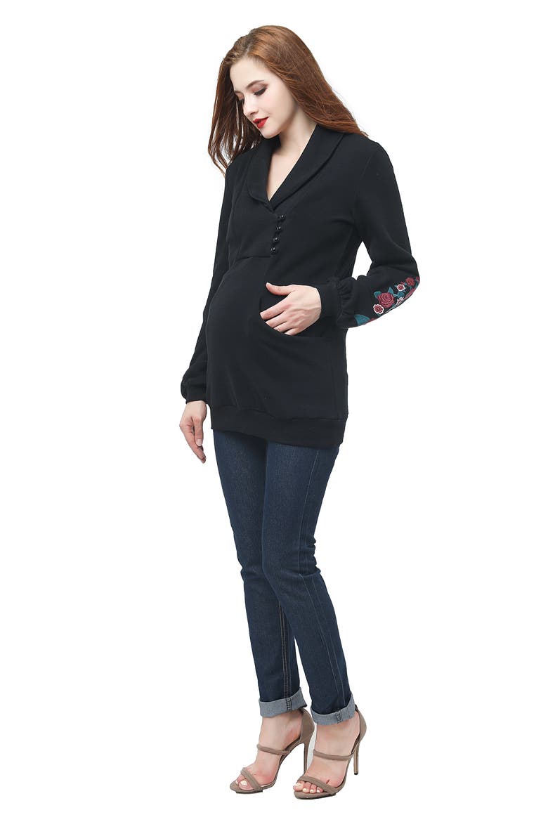 Nellie Shawl Collar Maternity Top, Alternate, color, BLACK