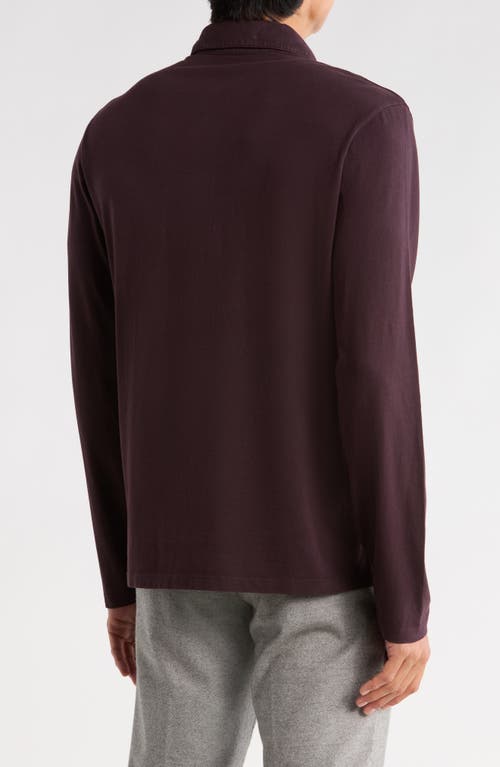 Vince Cotton Long Sleeve Polo In Burgundy