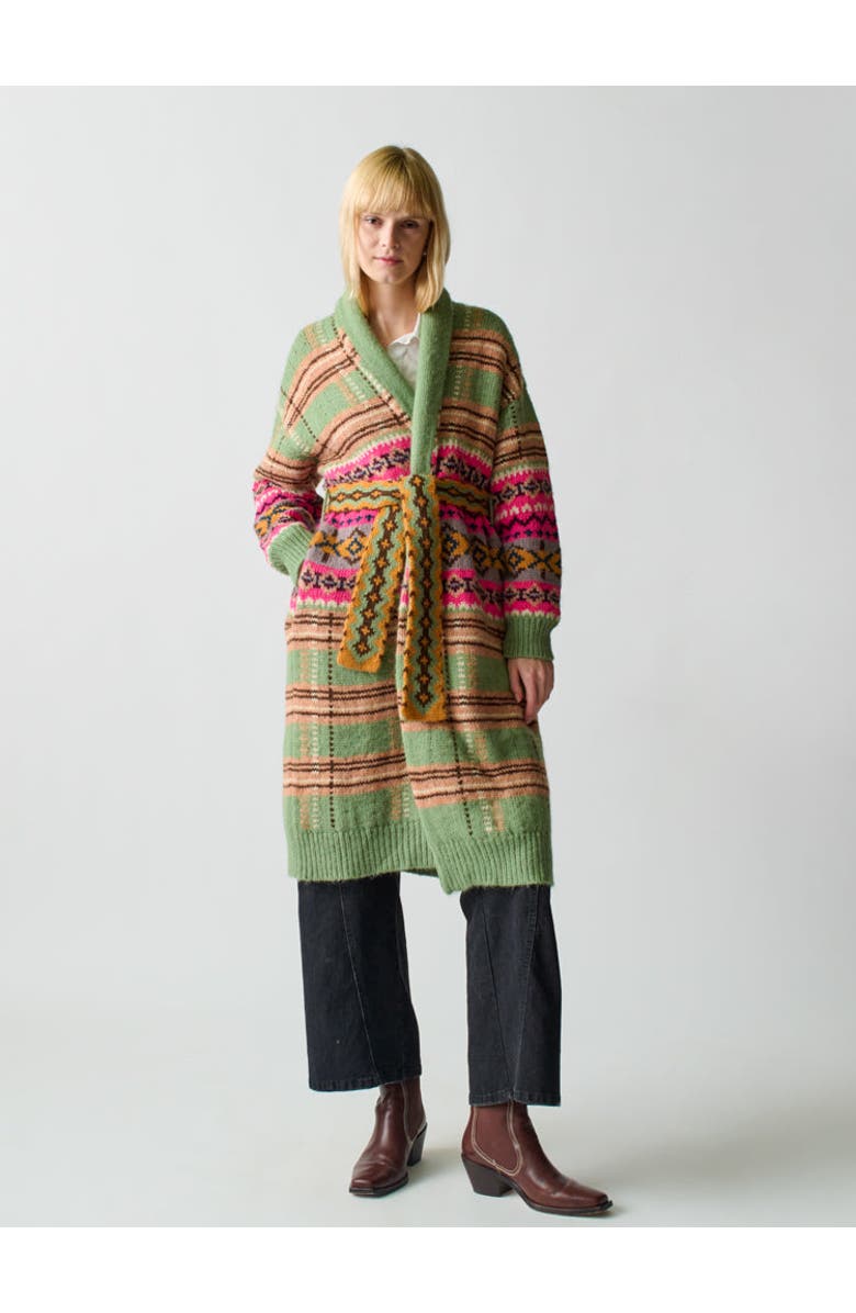 Lingua Franca Bianca Plaid Fair Isle Robe, Alternate, color, 