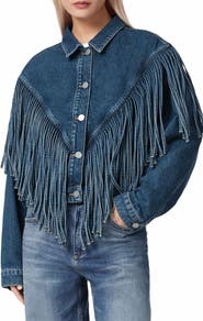 AllSaints Marlene Fringe Trim Denim Jacket