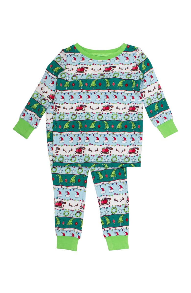 RuffleButts Gender Inclusive SoftSnooze Long Sleeve Pajama Set, Main, color, Festive Fair Isle