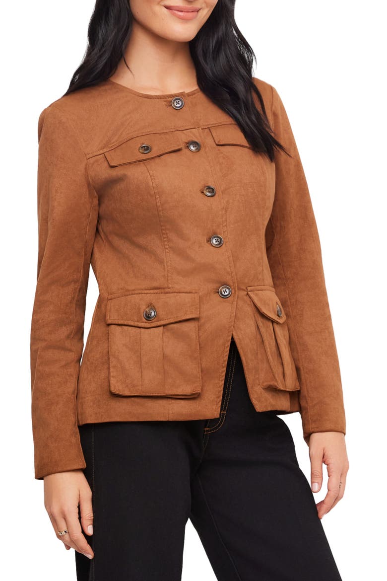 Faux Suede Cargo Jacket, Alternate, color, CAMEL