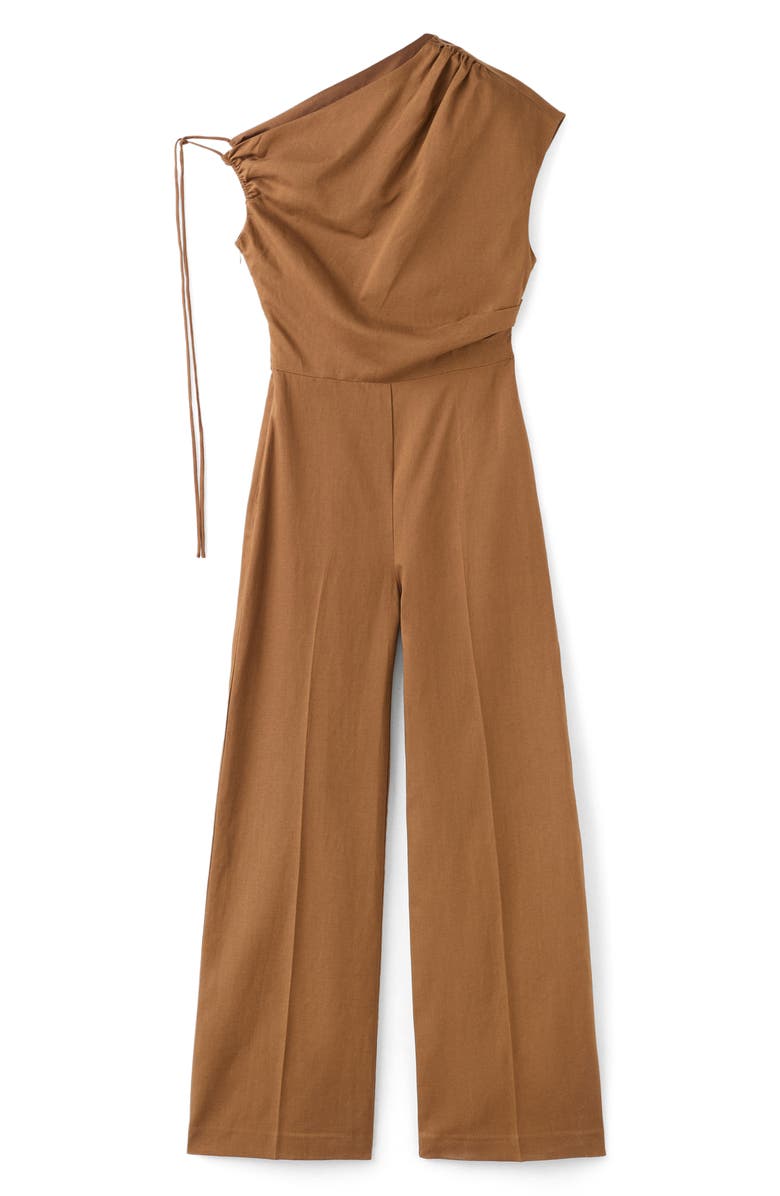 MANGO One-Shoulder Jumpsuit, Alternate, color, Tobacco Brown