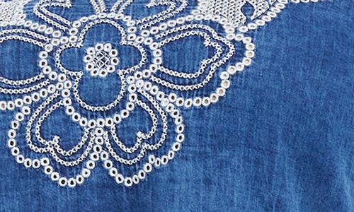 Karen Kane Floral Embroidered Denim Top In Indigo