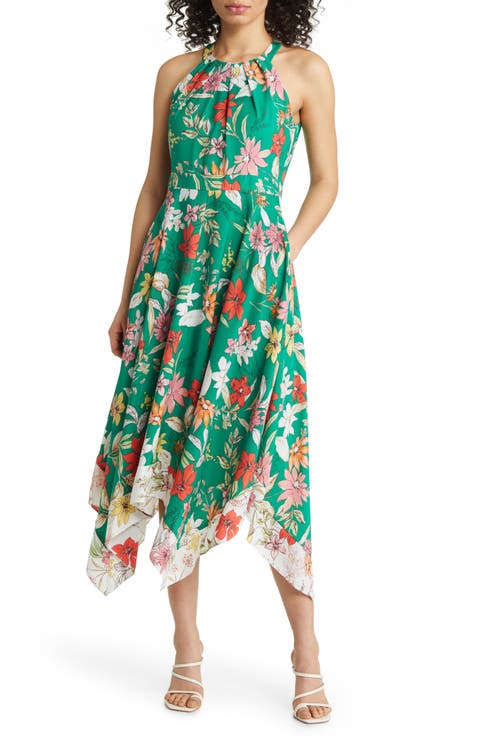 Floral Handkerchief Hem Midi Sundress