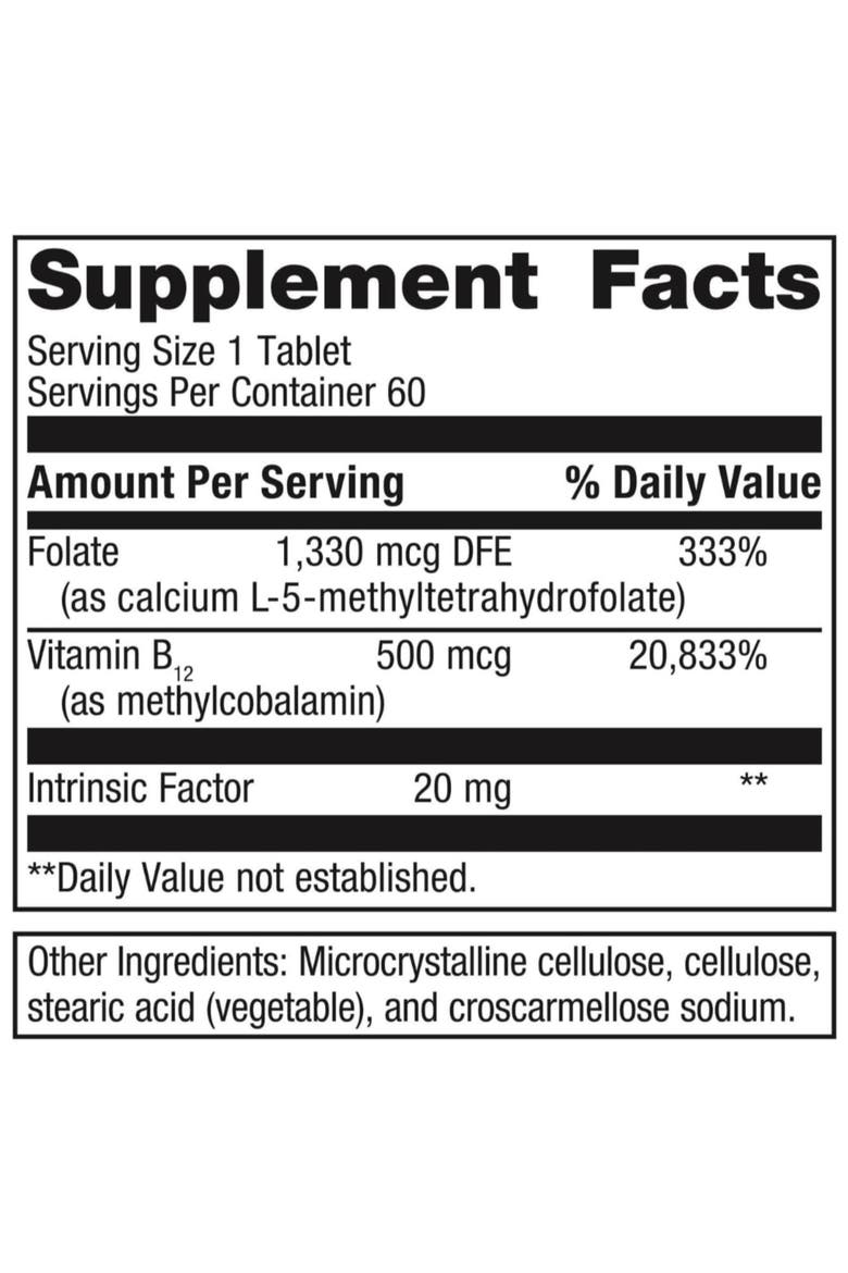 Intrinsi Vitamin B12-Folate Energy Metabolism Support Supplement Tablets 60 Tablets, Alternate, color, None