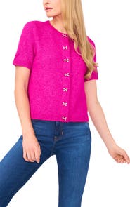 CeCe Short Sleeve Bow Button Cardigan