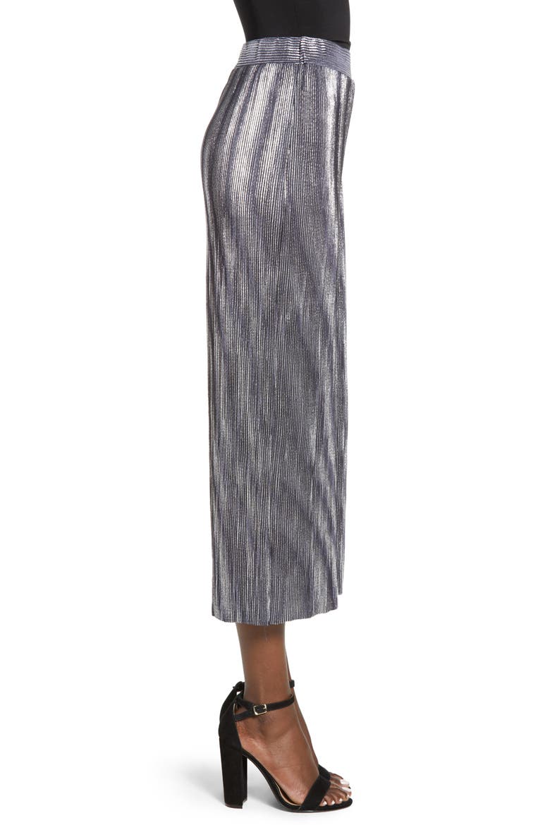 Metallic Mini Pleat Gaucho Crop Pants, Alternate, color, SILVER