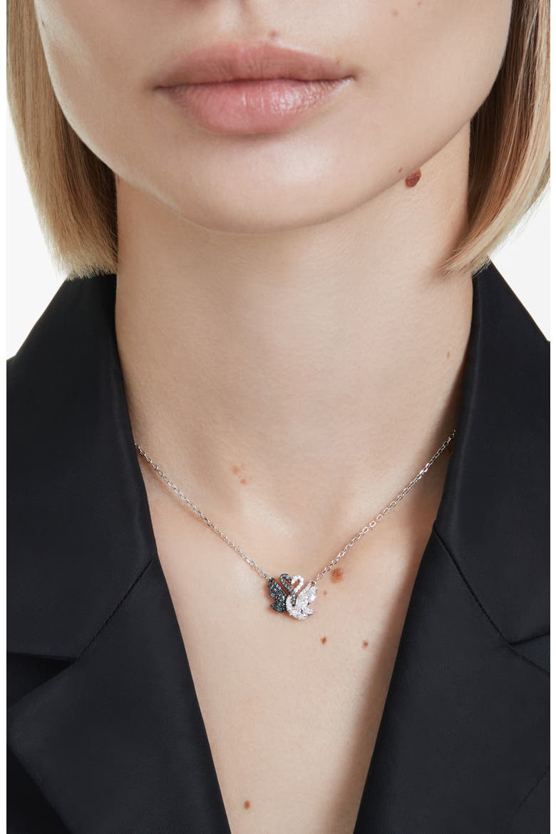 Two-Tone Swan Pendant Necklace, Alternate, color, BLACK/ WHITE
