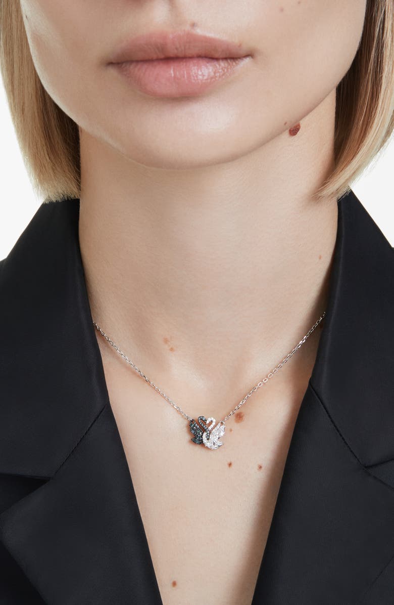 Swarovski Two-Tone Swan Pendant Necklace, Alternate, color, Black/ White