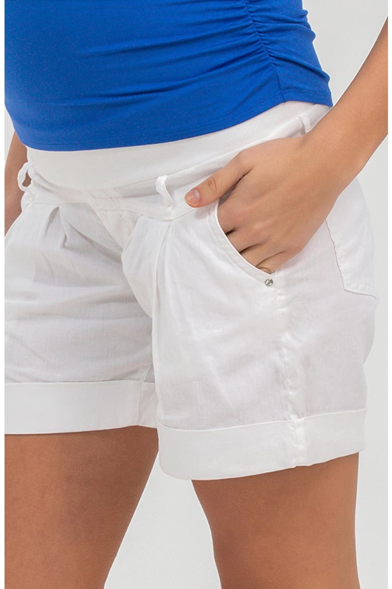 Pleated Linen & Cotton Maternity Shorts, Alternate, color, WHITE