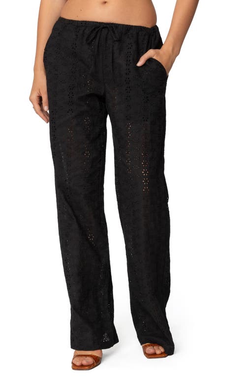Edikted Lemon Eyelet Cotton Drawstring Pants In Black