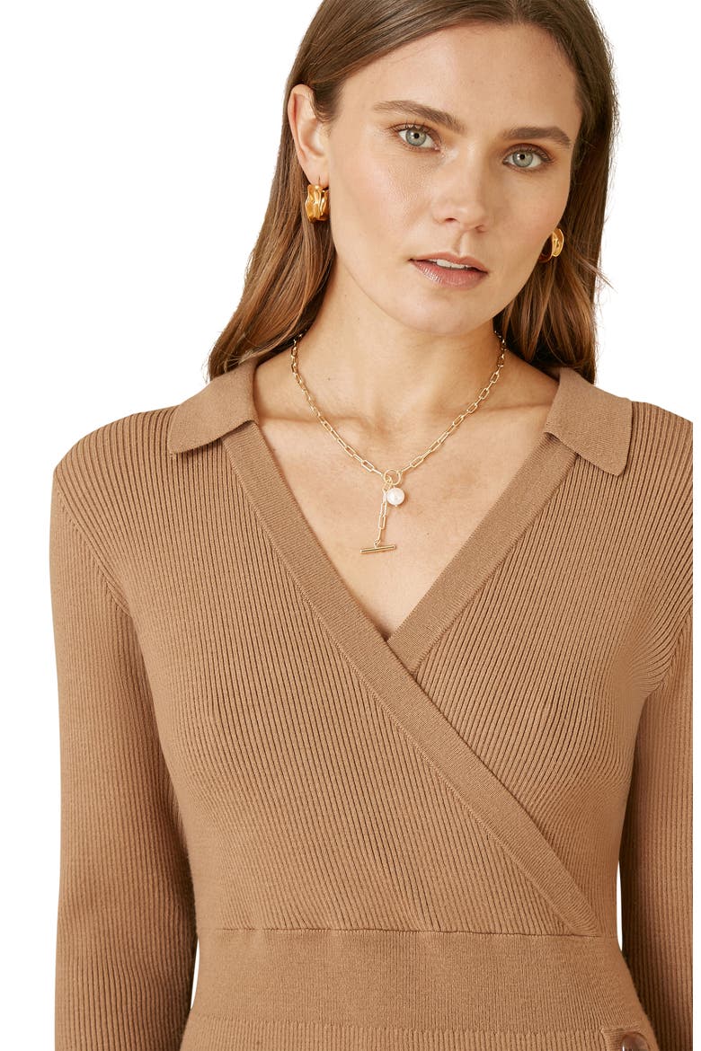 Knitted Button Detailed Midi Dress, Alternate, color, Brown