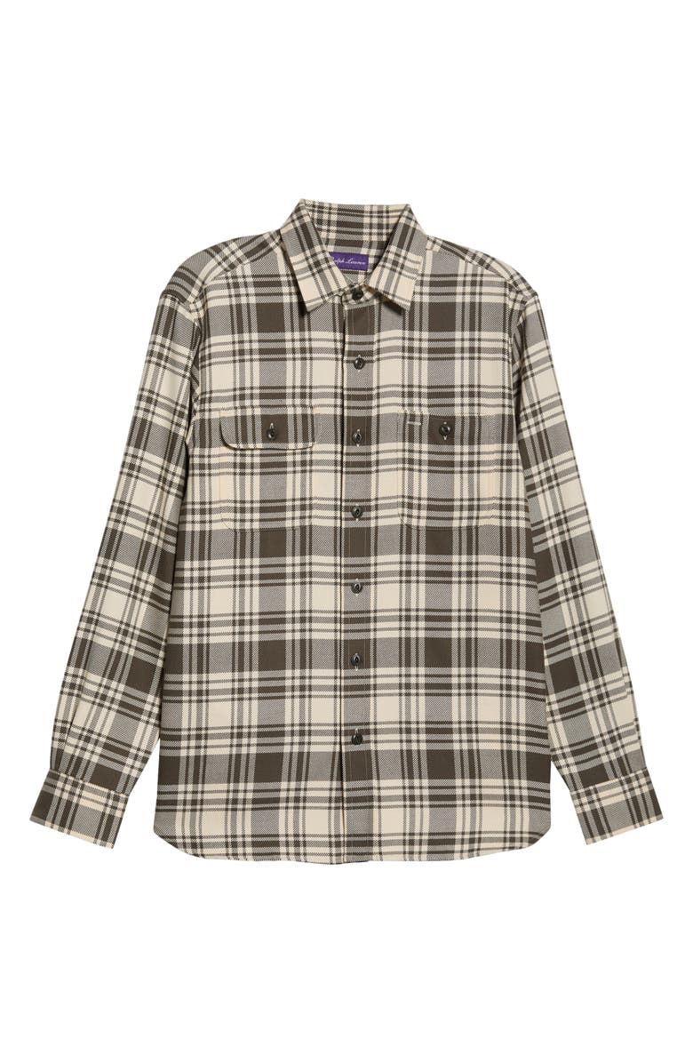 Ralph Lauren Purple Label Plaid Cotton Button-Up Shirt, Alternate, color, Thicket Moss/ Cream