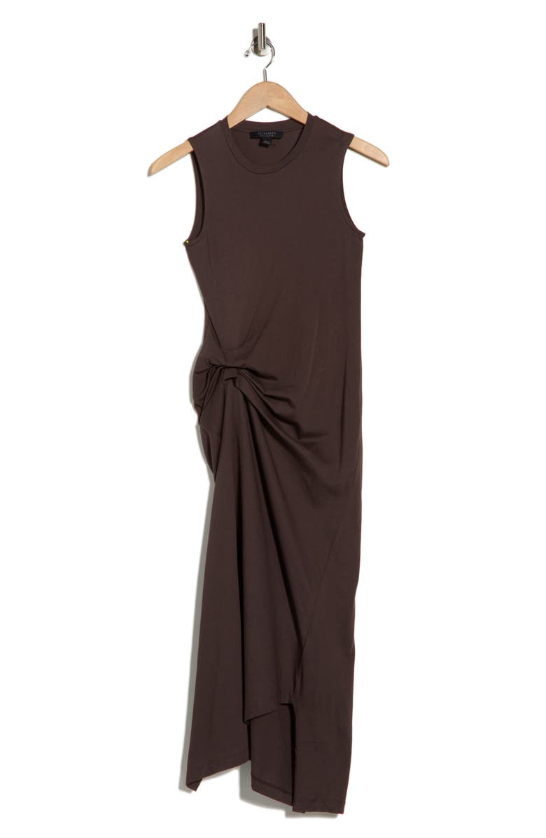 AllSaints Rivi Draped Midi Dress, Alternate, color, Bottle Brown